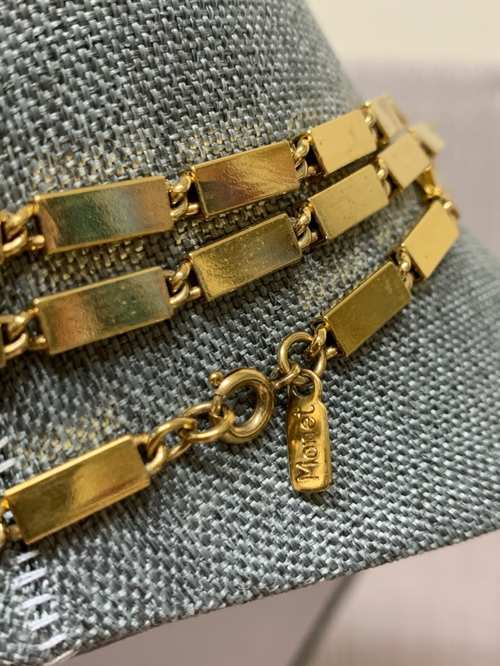 MONET Vintage Gold Plated Rectangular Link Chain 54”Long Necklace - Picture 2 of 8